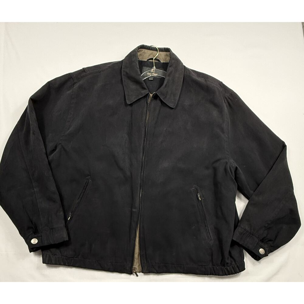 Vintage Gary Player black faux suede XL jacket full-zip bomber golf coat. 